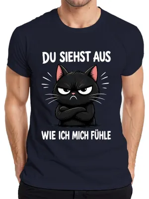 Obrázok produktu pre Tričko s nápisom "Vyzeráš ako ja sa cítim, mačka", sarkastické, zábavné, pánske, tmavomodré, veľkosť 3XL