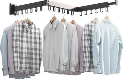 Image de séchoir à linge mural (3 pôles), cintre pliable, séchoir à linge rétractable pour l'intérieur et l'extérieur, porte-manteau peu encombrant, séchoir à linge rétractable