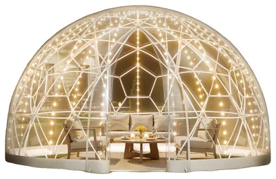 Image de VEVOR Dôme de jardin, tente bulle transparente de 4,57 x 2,9 m pour 10 à 14 personnes, serre géodésique avec fenêtre, tente en PVC pour jardin, terrasse, camping, fête, mariage