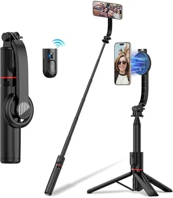 Image de Perche à selfie en aluminium avec télécommande Bluetooth, noire, pour iPhone 16/15/14/13/12 Pro Max