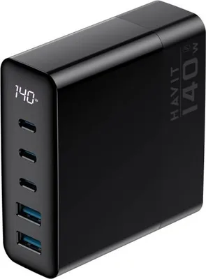 Image de Havit UCLE004 EU - Chargeur de voyage GaN à cinq ports 140 W, noir