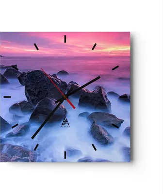 Produktbild von Wanduhr - Quadrat - Glasuhr - Strand ufer wolken dämmerung - 30x30cm - Schleichendes Uhrwerk - Lautlos - zum Aufhängen bereit - Dekoration Modern - Wanddekoration aus Glas - C3AC30x30-2409
