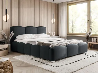 Produktbild von FurniDe24 Polsterbett Big 160x200 cm - Bett 160x200, Polsterbett mit Bettkasten & Lattenrost - Bouclé-Stoff - Bett Schwarz (Lambi 13)