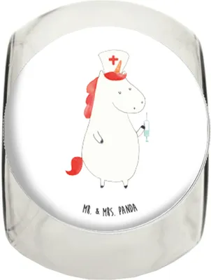 Produktbild von Mr. & Mrs. Panda Teedose Einhorn Krankenschwester XL 2000ml - Weiß - Geschenk, Krankenpflegerin, Unicorn, Krankenhaus, Kaffeedose, Bonboniere, gewürzglas, Ärztin