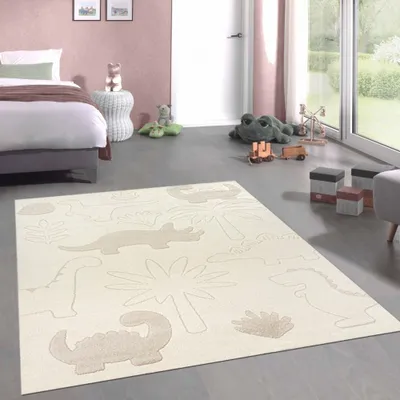 Produktbild von Kinderzimmerteppich Spielezimmer Dinosaurier- und Naturoptik in beige Größe - 120 x 160 cm