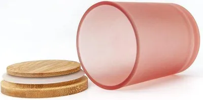 Produktbild von Rosafarbene Glasbehälter mit Bambusdeckel