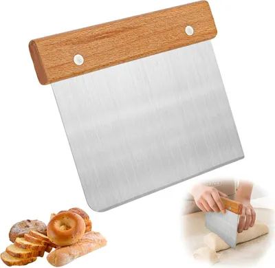 Produktbild von Teigschaber Edelstahl, Teigschaber mit Holzgriff und Edelstahlklinge, Ideales Backzubeh?r fš¹r Brot Kuchen, Pizza, Brotschneiden, Kš¹chenbedarf (13 * 11cm)