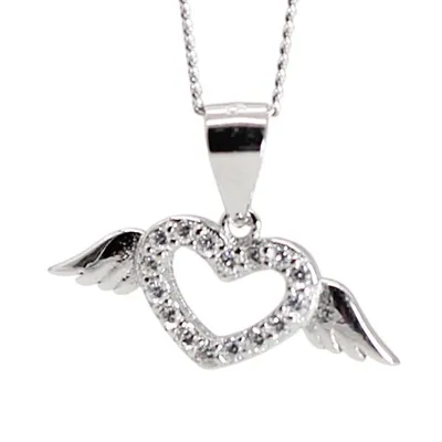 Produktbild von Silberkette Damen Kette mit Herzanhänger und Engelsflügel Halskette (Kettenlänge 40 cm, Sterling Silber 925), inklusive Geschenkschachtel