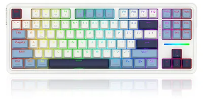 Zdjęcie produktu dla REDRAGON K728WBB-RGB-PRO Antonium Pro, Bezprzewodowy, USB + RF Wireless + Bluetooth, Mechaniczna, Biały, Niebieski