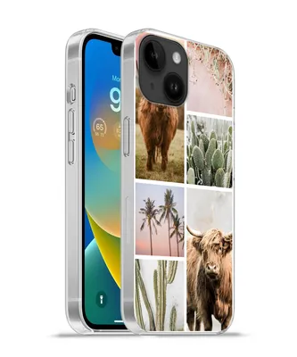 Produktbild von MuchoWow® Handyhülle Schutzhülle Hülle für Apple iPhone 14 - Softcase Schottischer Highlander - Sukkulente - Pastell Silikon Softcase Handy Hülle - Mobiltelefonhülle