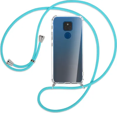 Produktbild von Handykette Backcover-Schutzhülle mit Band (Metall silberfarben) für Motorola Moto E7 Plus - türkis