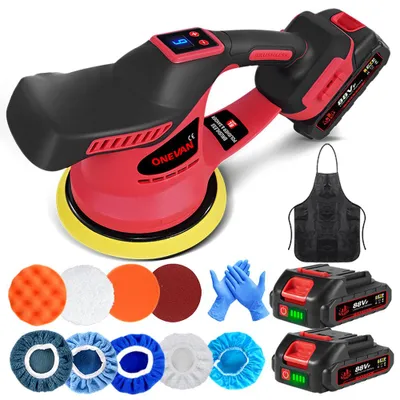 Image de Kit polisseuse sans fil 150 mm Kit de polissage pour voiture 5800 tr/min Polisseuse avec 2 batteries pour voiture, métal, meubles, entretien automobile