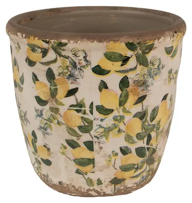 Immagine prodotto di Vaso da fiori Clayre & Eef Ø 14x13 cm Beige Giallo Vetroceramica Limoni