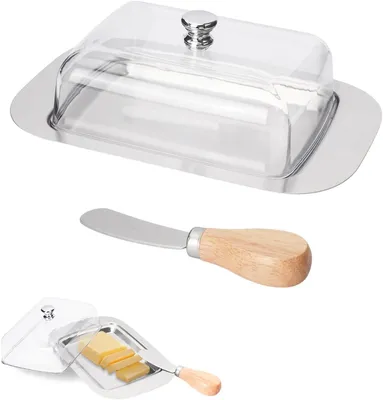 Produktbild von Butterdose mit Deckel, Edelstahl, 18,5 x 12,5 x 6,5 cm, mit Buttermesser, für die Küche