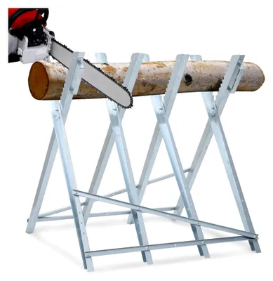 Produktbild von Verzinkter Metall-Sägebock, klappbares Sägegestell für Kettensägen, maximale Tragfähigkeit 150 kg, Holzsägebock 81x80x80 cm Silber