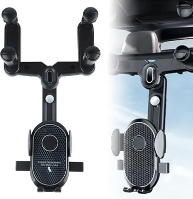 Image de Support de téléphone pour rétroviseur de voiture, rotation à 360 degrés, support de téléphone portable, universellement adapté pour