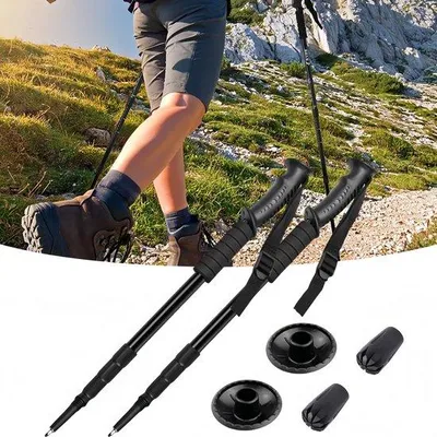 Obrázok produktu pre Hliníkové trekingové palice, teleskopické, 52–110 cm, čierne, 2 ks