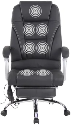 A black office chair with massage features is shown against a white background.