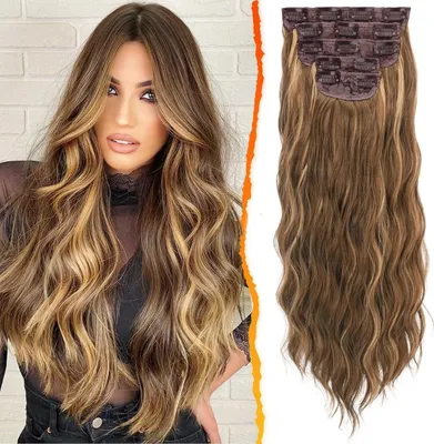 Image de Clip Extensions de cheveux 5 PIECES 50CM Longues Ondulées Synthétiques Brunes Blondes