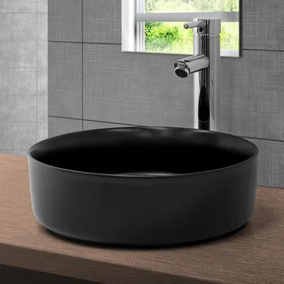 Immagine prodotto di LuxeBath Lavabo Lavabo da appoggio rotondo, Ø 36x12 cm, nero opaco, in Vetroceramica