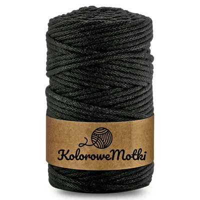 Zdjęcie produktu dla KoloroweMotki | Sznurek bawełniany z rdzeniem 100m 5mm Czarny | Idealny do rękodzieła, makramy, na torebki, dywany, prac artystycznych