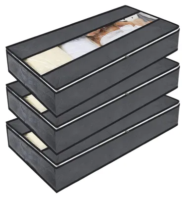 3er-Set Unterbett-Aufbewahrungstaschen mit Sichtfenster, 100x50x18 cm, grau