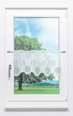 Produktbild von Scheibengardine Lysel - Kringel Muster  (Bx H) 64cm * 30cm Braun/grau-braun