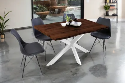 Produktbild von Esstisch Baumkante Holz-Optik Nussbaum 140 x 80 Spider-Gestell weiß JOSY
