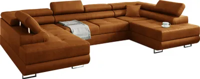 Produktbild von Sofa narożna Miami U Sofa narożna z funkcją spania i podstawą łóżka, 338 x 203 cm Gold