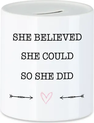 Produktbild von She Believed She Could So She Did Spardose Spruch Geschenk Frauenpower Frauentag Feminismus