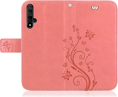 Produktbild von Handytasche für Huawei Nova 5T Blumen Flip Cover Buchhülle mit Magnetverschluss, Rosegold