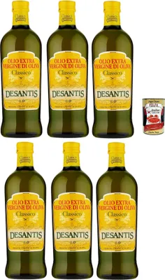 Produktbild von De Santis Olio extravergine di oliva Classico, Extra Natives nativ Olive Olivenöl 1L olio di oliva, 6x 1Lt + Italian Gourmet polpa 400g