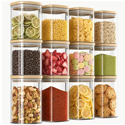 Produktbild von 12 Stück Vorratsdosen Glas mit Bambusdeckel – 8×430 ml & 4×750 ml, luftdicht, Borosilikatglas, Vorratsbehälter für Küche & Lebensmittel