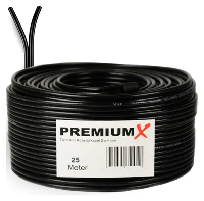 Produktbild von 25m Sat Koaxial Kabel Twin Mini extra dünn 2 x 4mm TV Antennenkabel 2-fach geschirmt UHD 4K