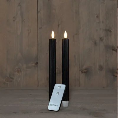 Productafbeelding van B.O. 2Pcs 3D Wick Black Ribbel Taper Candle kaars 23 cm Rustic Wax Anna's Collection