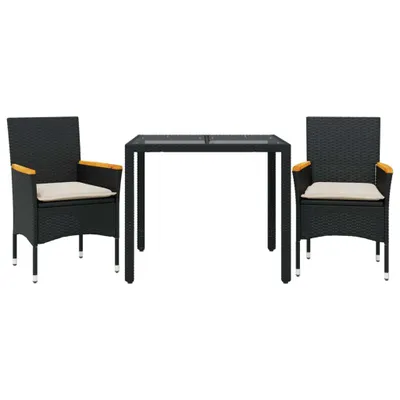 Produktbild von vidaXL 3-tlg. Garten-Essgruppe mit Kissen Schwarz Poly Rattan Glas