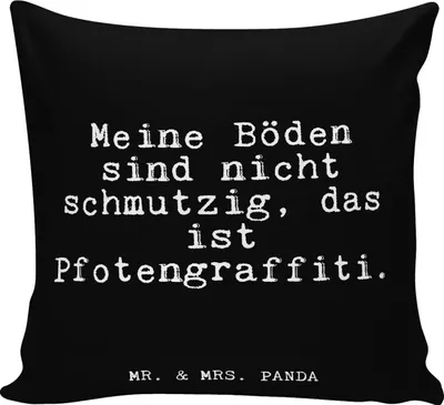 Produktbild von Mr. & Mrs. Panda Dekokissen Meine Böden sind nicht... - Schwarz - Geschenk, kissen bedruckt, Polster, Sofakissen, Hund, Lustige Sprüche, Spruch, kuschelkissen 40x40, Haus