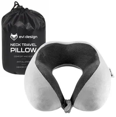 Produktbild von Reisekissen Nackenkissen aus Memory Foam, ergonomisches Hörnchenkissen für Flugzeug & Auto, weicher Velours-Bezug waschbar, EVI DESIGN Nackenstütze