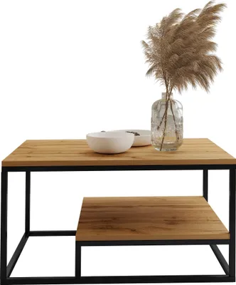 A coffee table with a vase of dried flowers and two bowls on a white background.