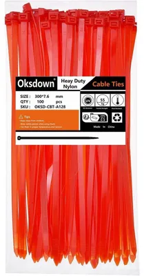 Obrázek produktu pro Stahovací pásky, 300 mm x 7,6 mm, červené, 100 kusů, odolné vůči UV záření, pevnost v tahu 50 kg, nylon