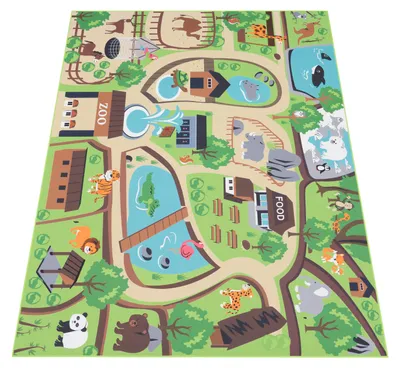 Produktbild von Kinder-Teppich Für Kinderzimmer, Spiel-Teppich, Zoo Mit Tiger, Bär, Löwe, Bunt Grösse 80x150 cm