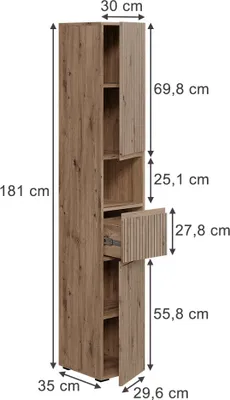 Image de Meuble salle de bain Vicco Takumi Artisan 30x181cm avec 2 portes, Model 58462