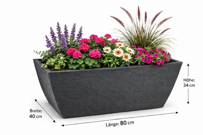 Produktbild von Pflanztrog mit Rillen anthrazit 80x40x34cm Pflanzkübel Blumenkübel