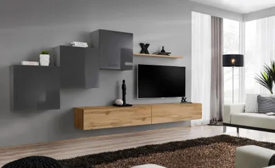 Obrázek produktu pro bílá designová moderní nástěnná skříňka TV stolek hnědý obývací pokoj