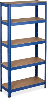 Zdjęcie produktu dla Regał o dużej nośności Relaxdays, wymiary: 150 x 75 x 30 cm, nośność: 875 kg, 5 półek, do montażu na zatrzaski, do piwnicy i garażu, stal, kolor niebieski