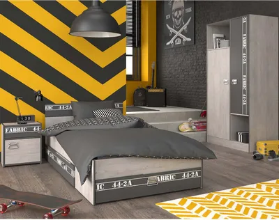 Produktbild von Parisot Fabric 2 Set Grau – Bett, Schrank, Nachttisch 99x200