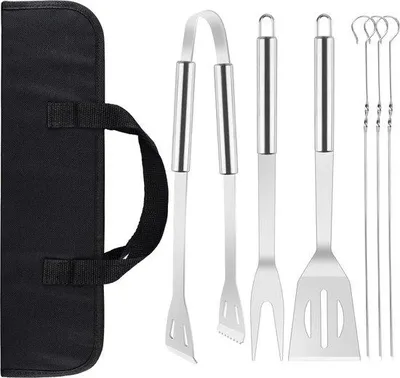 Produktbild von Famanu Grillbesteck 7-teilig - Hochwertiges Edelstahlset mit Tragetasche