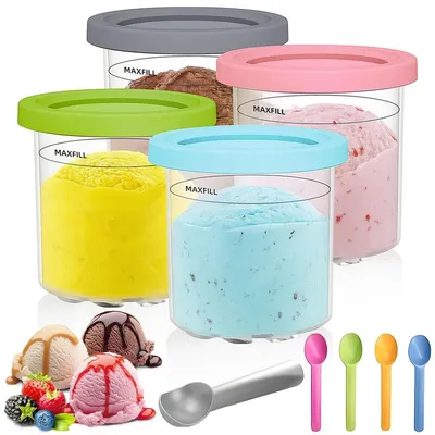 Produktbild von Eisbehälter – für Ninja Creami – 4 Stück – mit Deckel und Löffeln – Modelle: NC299AMZ, NC300 und NC301