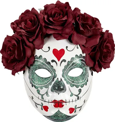 Immagine prodotto di Maschera del Giorno dei Morti con rose per donne Maschera di Halloween bianco-rossa