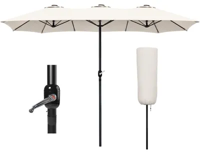 Produktbild von VOUNOT® Doppelsonnenschirm mit kurbel, Marktschirm, 460 x 270 cm, Beige